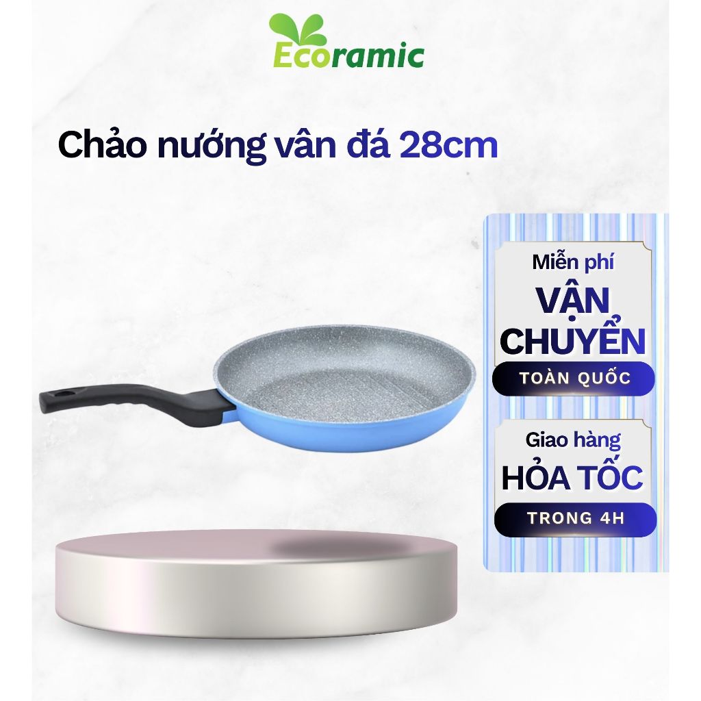 Chảo nướng vân đá 5 lớp siêu bền 28cm Made in Korea ECORAMIC ECPN-ST28GR