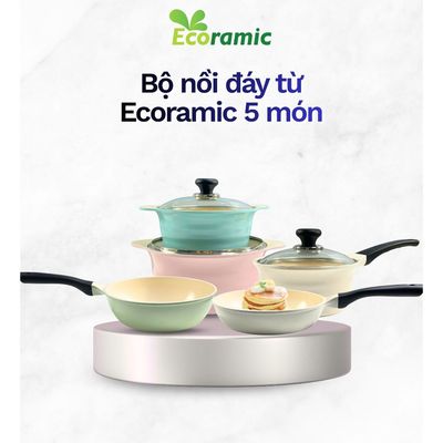 Bộ 5 nồi chảo cao cấp PEIHS5 chống dính Ecoramic có từ