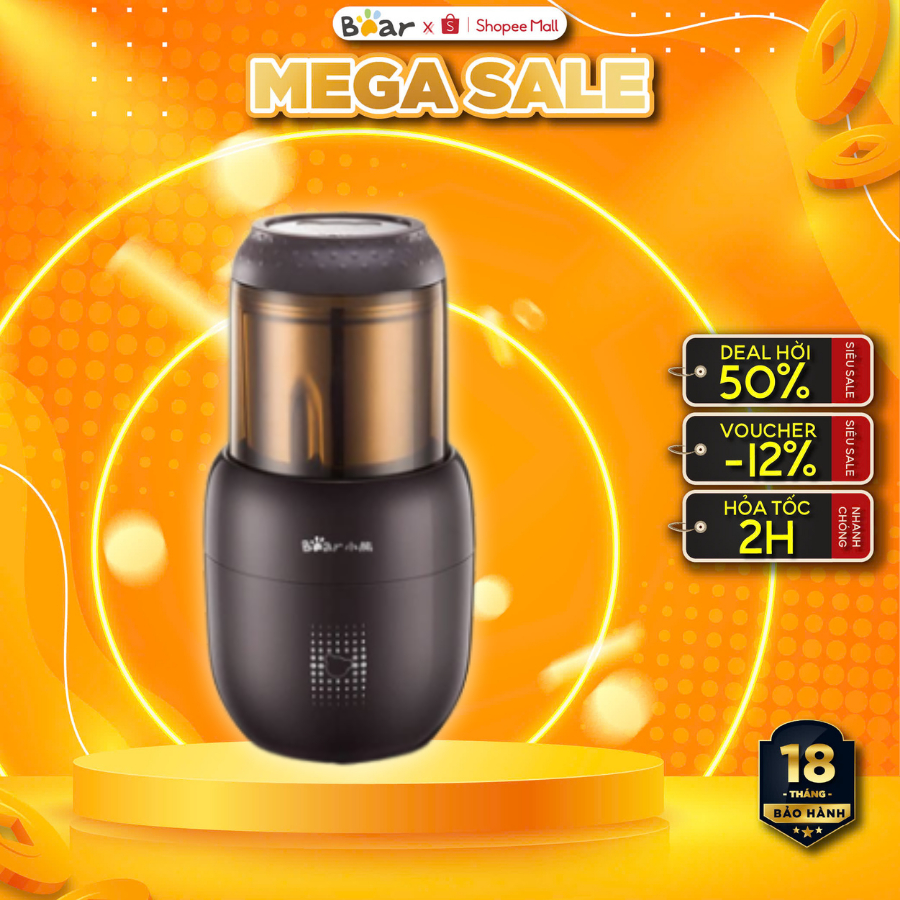 Máy xay bột khô đa năng Bear FSJ-A03D1, 300W, màu nâu, xay cà phê, ngũ cốc, 200g