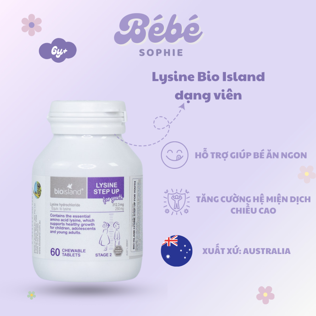 Lysine Bio Island hỗ trợ tiêu hoá, phát triển chiều cao dạng bột và viên - Bebe Sophie
