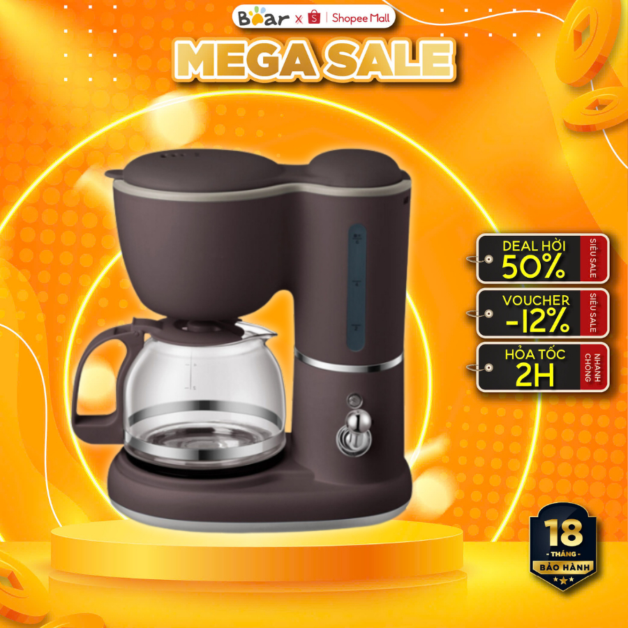 Máy pha cà phê mini 0.6L đa năng BEAR KFJ-A06Q1, 550W, Pha trà, coffee, điều chỉnh đậm nhạt, BH 18TH
