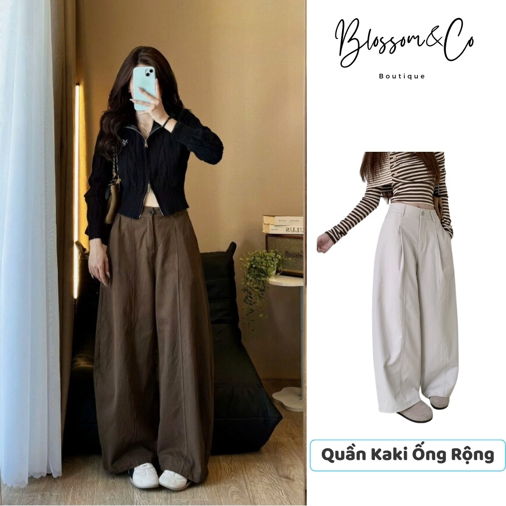 [GIẢM 15K] Quần Kaki Ống Rộng Nữ Form Thụng – Quần Suông Kaki Basic Chun Sau Phong Cách Hàn Quốc