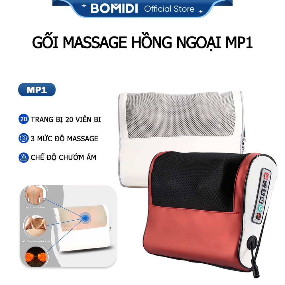 【 Hàng Sẵn】Gối Massage Hồng Ngoại Bomidi MP1- 20 Bi Trị Liệu , Mát Xa Cổ, Lưng, Vai Gáy , 3 chế độ | BigBuy360 - bigbuy360.vn