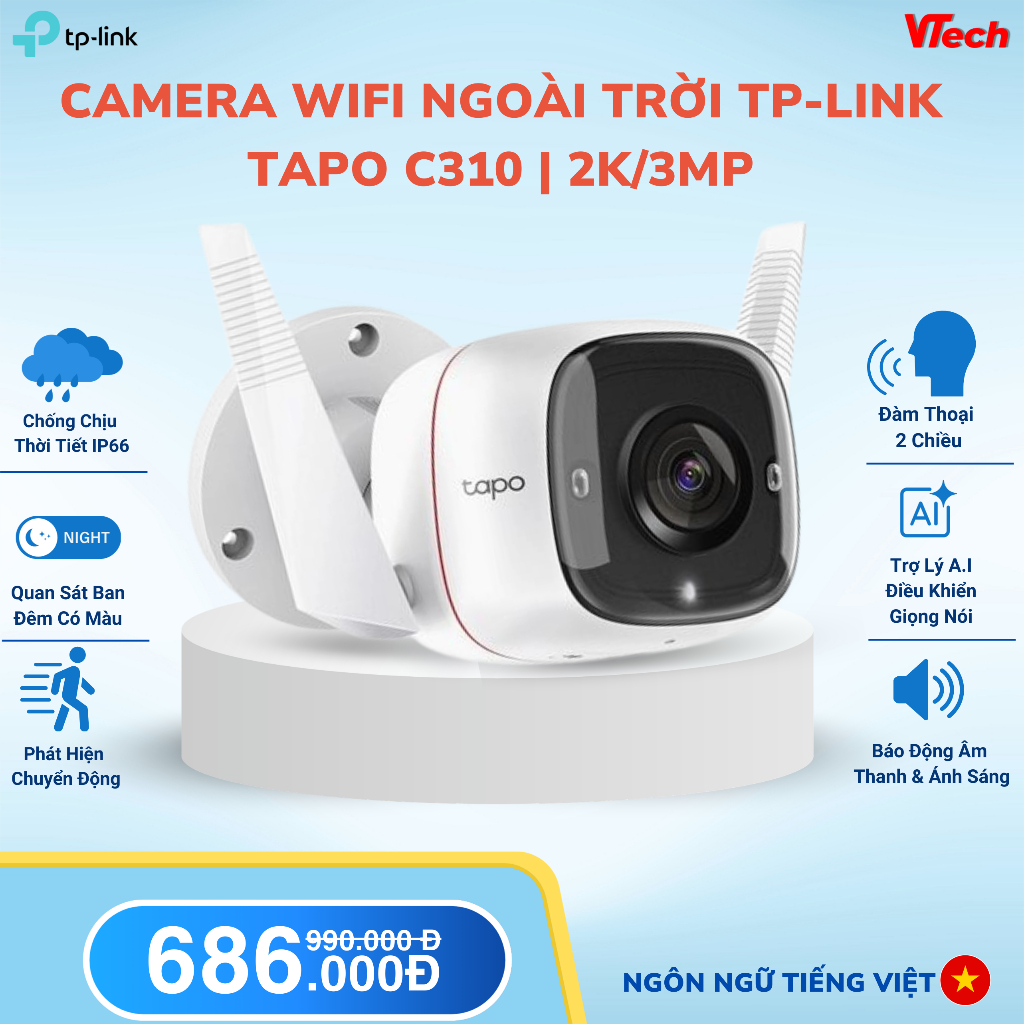 Camera Wifi Ngoài Trời TP-Link Tapo C310/ C320WS Góc Rộng Cố Định 2K Sắc Nét Chống Nước