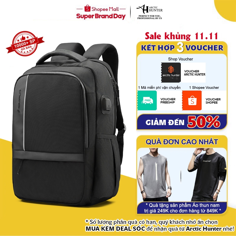 Balo laptop SIMPLo chất liệu Oxford chống nước, có cổng USB - B00120