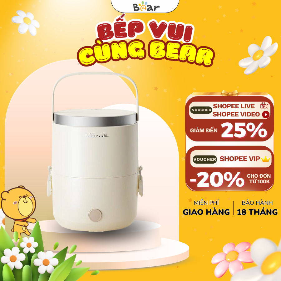 Hộp cơm cắm điện 1.5L Bear DFH-C15D2 (LB-4H15W), 270W, Nấu cơm- Hấp- Hâm nóng thủy nhiệt, BH 18Tháng