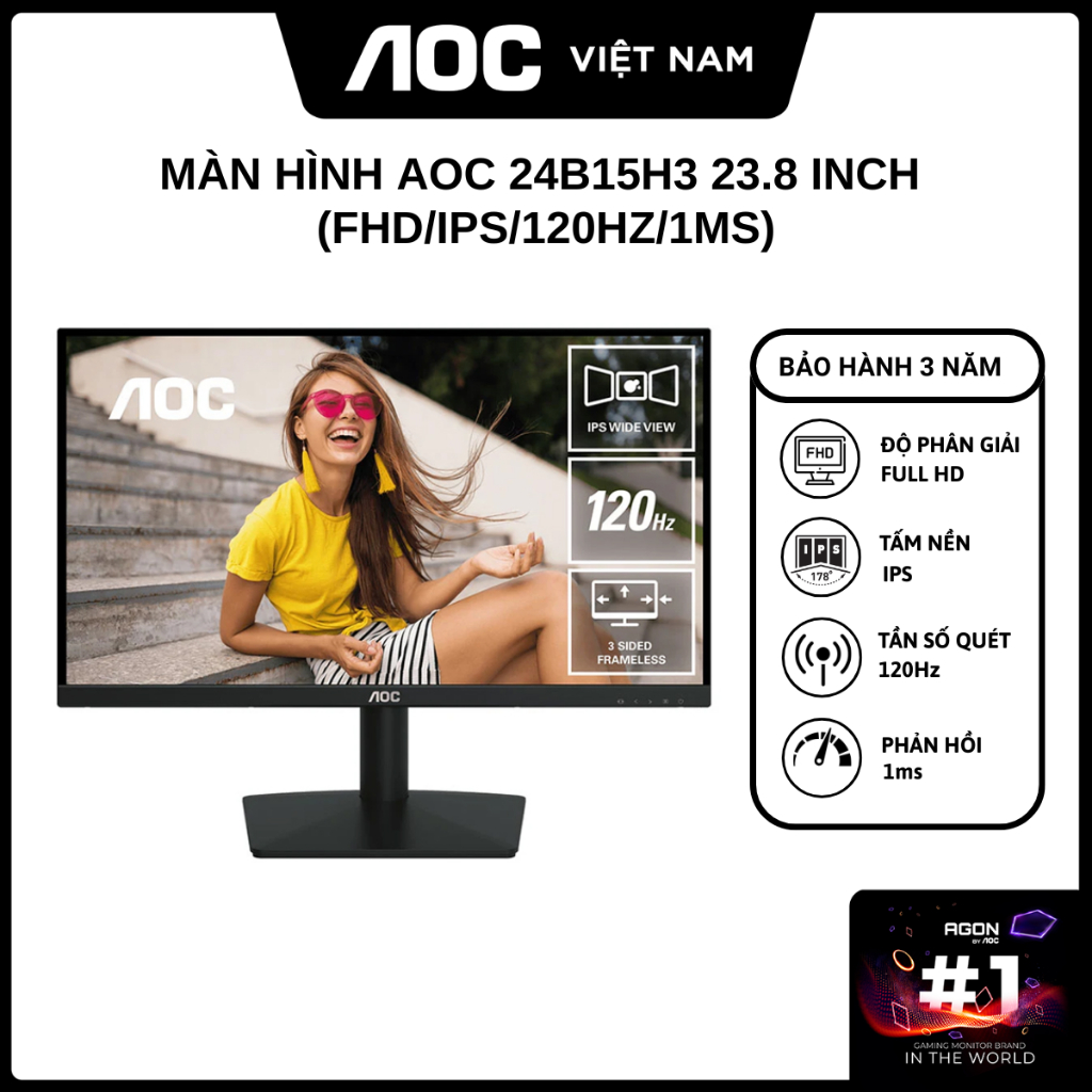 Màn Hình AOC 24B15H3 23.8 inch (FHD/IPS/120Hz/1ms) - Hàng Chính Hãng