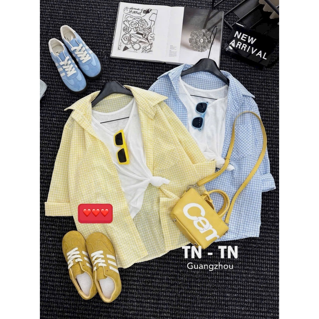 Ao Sơ Mi Nữ Kèm Áo Ba Lỗ YAME19, Sơ Mi Nữ Kẻ Dài Tay Chất Liệu Thoáng Mát Phong Cách Cá Tính