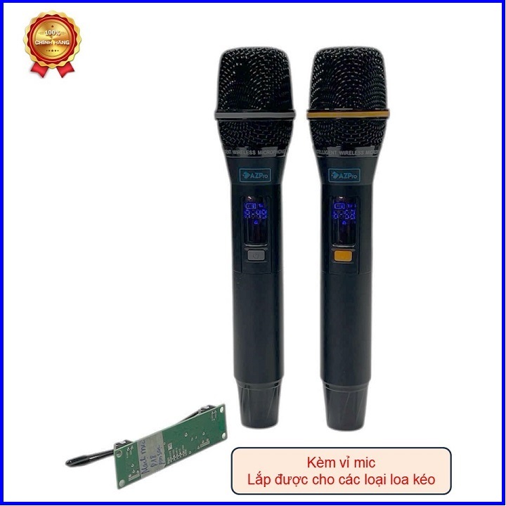 Micro không dây chính hãng Azpro cao cấp,Pin sạc,Kèm vỉ Mic ghép được tất cả các loại loa kéo