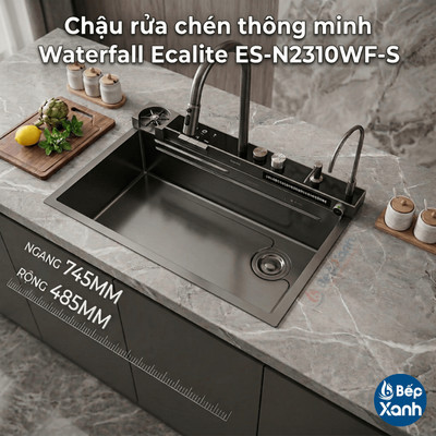 [FREESHIP HCM] Chậu rửa chén thông minh Waterfall Ecalite ES-N2310WF-S, phím nhấn tinh tế