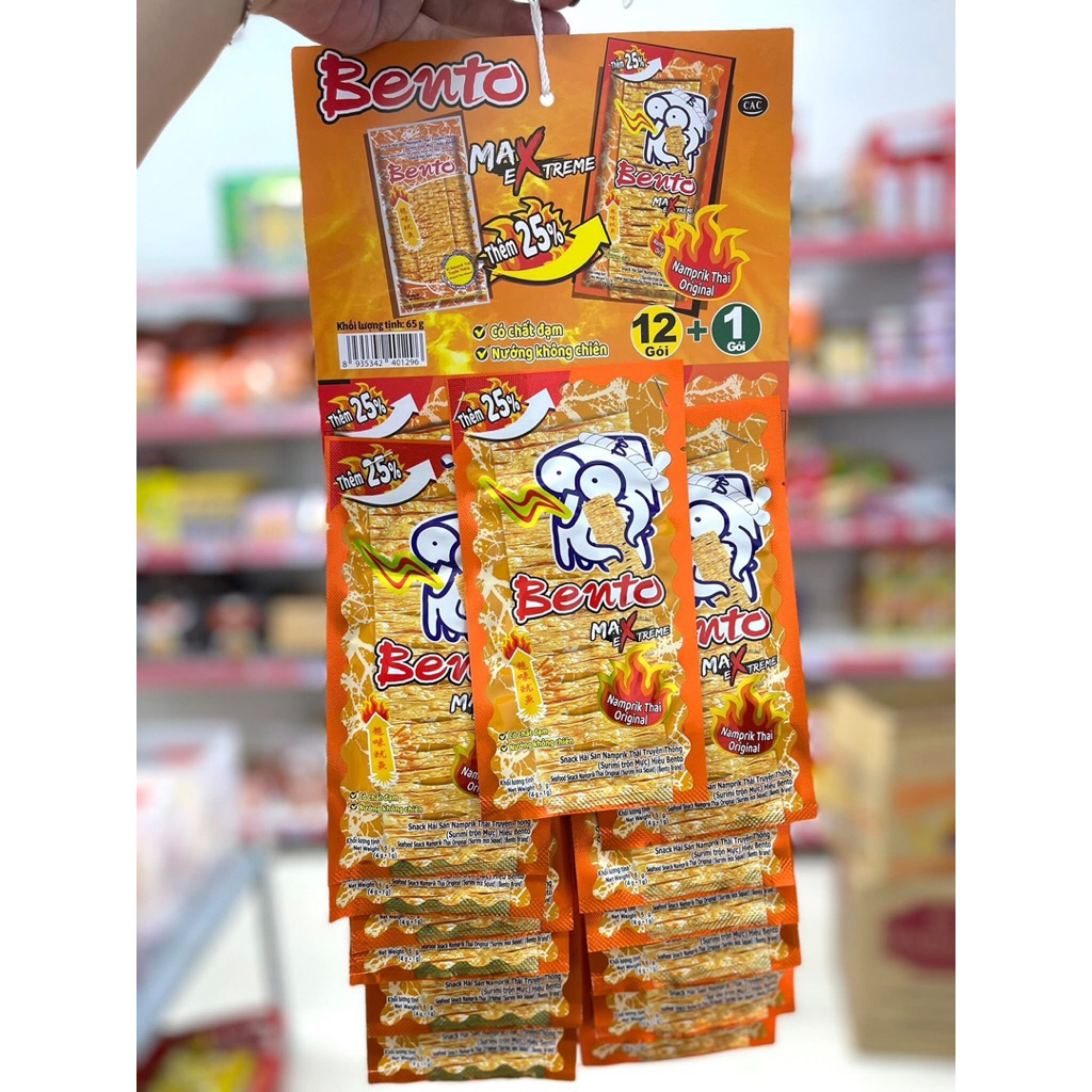 Combo 39 gói Mực tẩm vị Bento 4g ( 1 Dây 13 gói ) - snack mực bento - date 06/2026