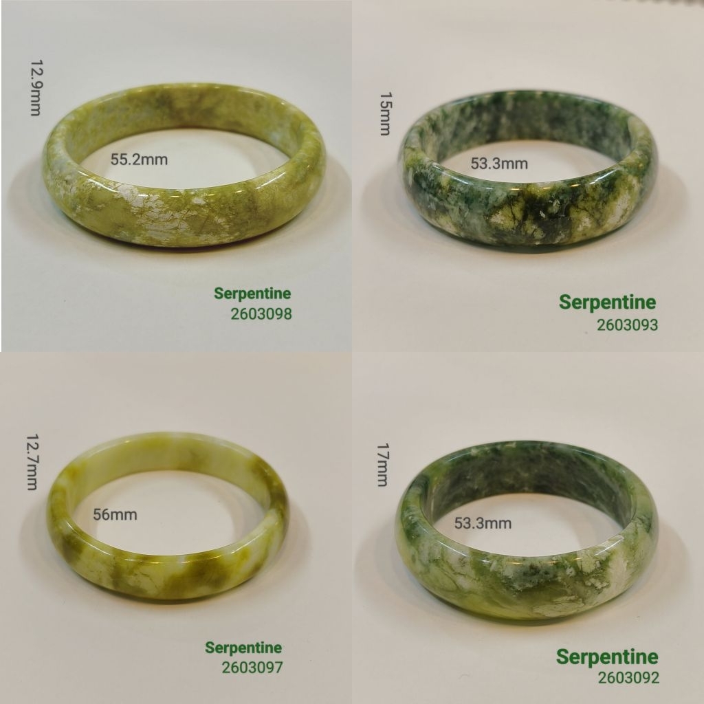 CTjade 260309 Vòng bản hẹ đeo tay đá Serpentine nguyên khối