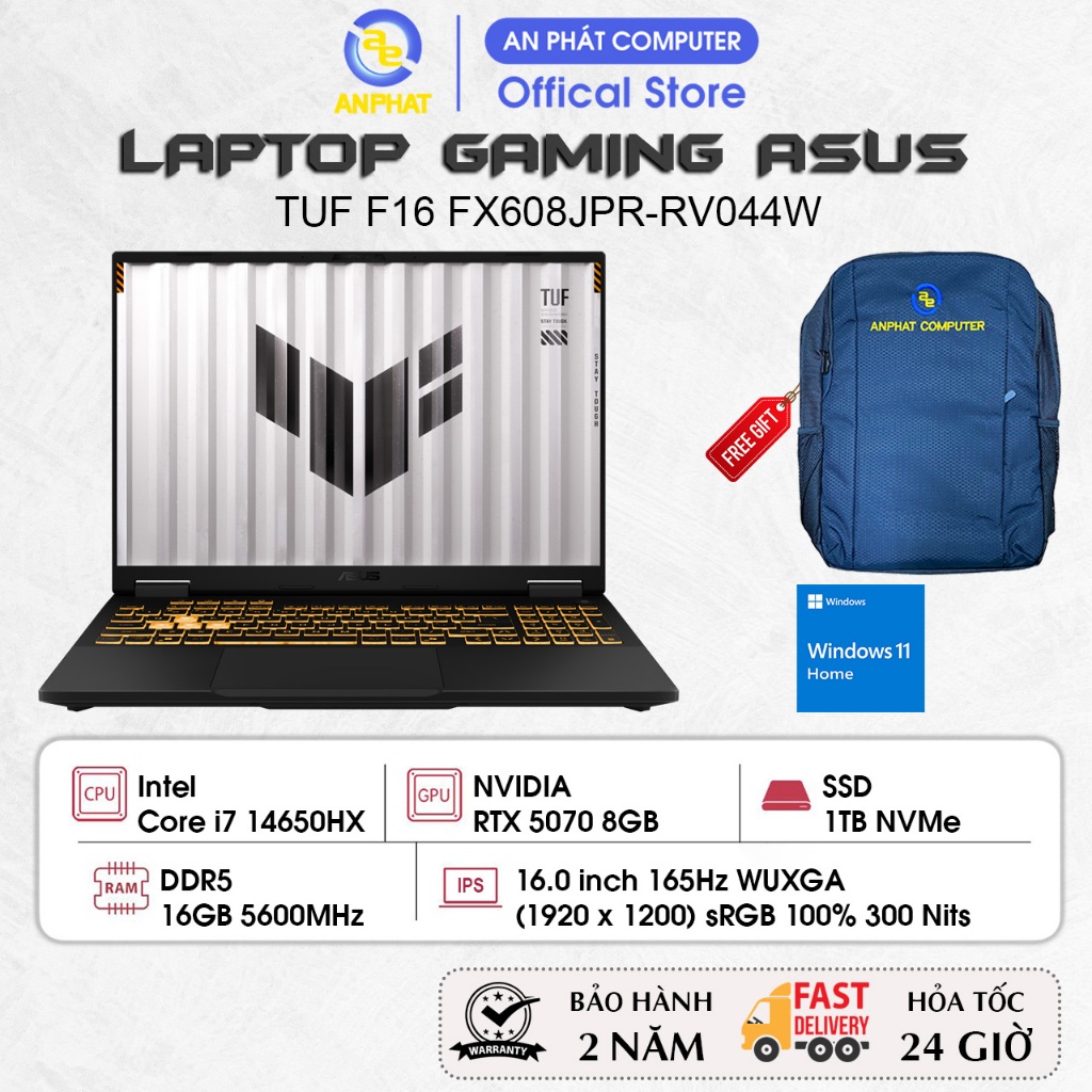 Laptop Gaming ASUS TUF F16 FX608JPR-RV044W, Core i7 14650HX, RTX 5070 8GB, 16GB RAM, 1TB SSD, 15.6 1