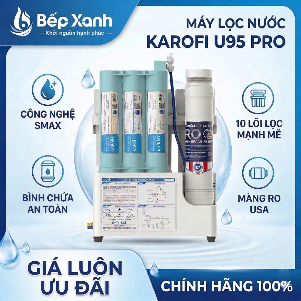 [FREESHIP HCM] Máy lọc nước RO Karofi KAQ-U95 Pro / KAQ-U95  10 lõi - Nước sau lọc đạt chuẩn nước tinh khiết