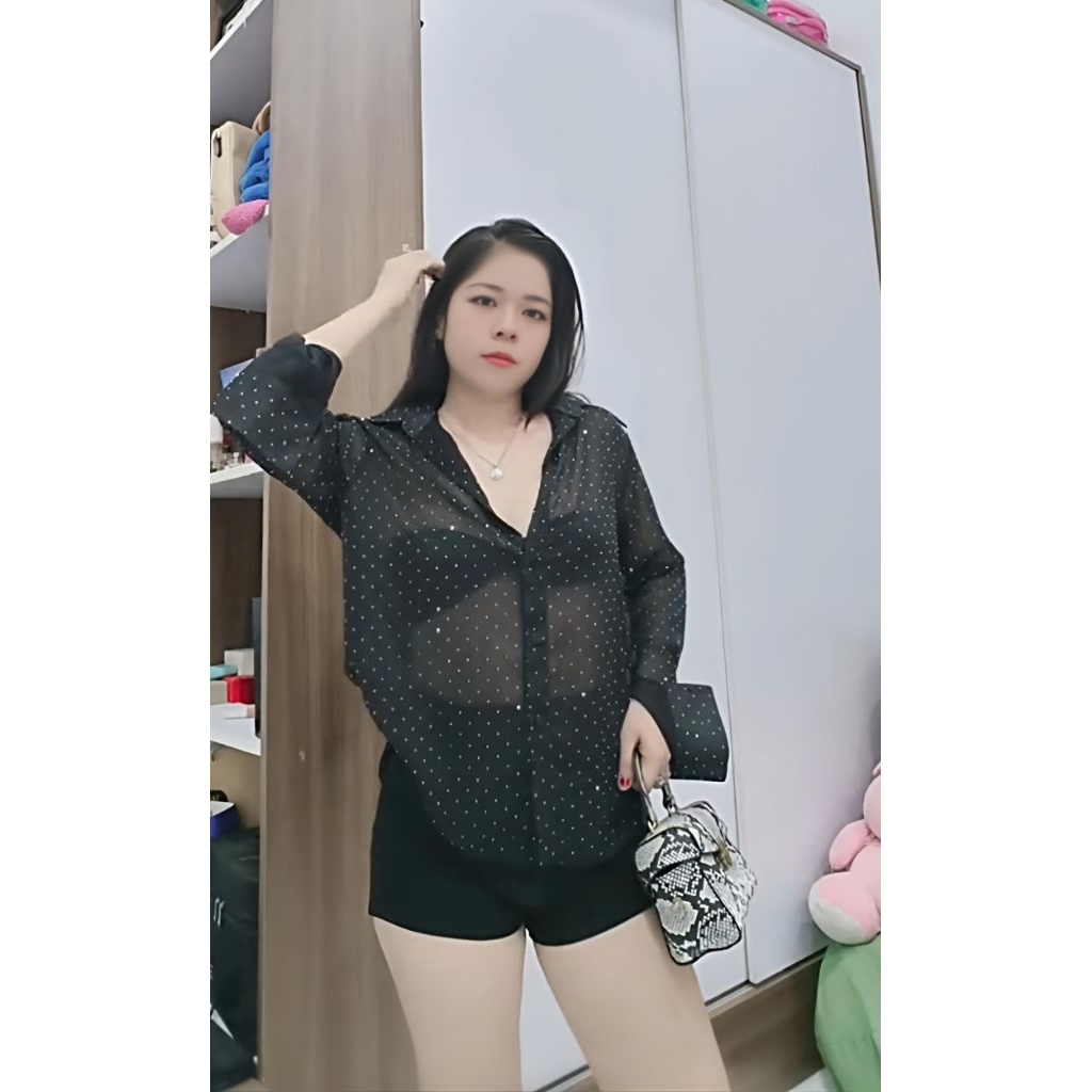 Áo sơ mi voan đá Bling Bling