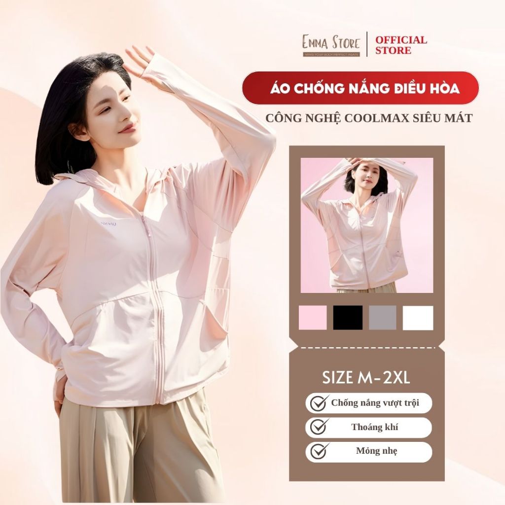Áo chống nắng điều hòa EMMA STORE UPF 50+ công nghệ Coolmax siêu mát, mỏng nhẹ, chống tia UV, vải th