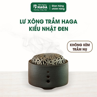 Lư xông Trầm hương HAGA sang trọng, Tráng men cao cấp, đen nhám/trắng xám, Nhập khẩu chính ngạch