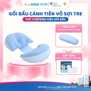 [HỎA TỐC HCM]Gối bầu cánh tiên Easy MOM vỏ sợi tre giảm đau lưng, nâng đỡ bụng, lưng giúp mẹ bầu ngủ ngon sâu giấc