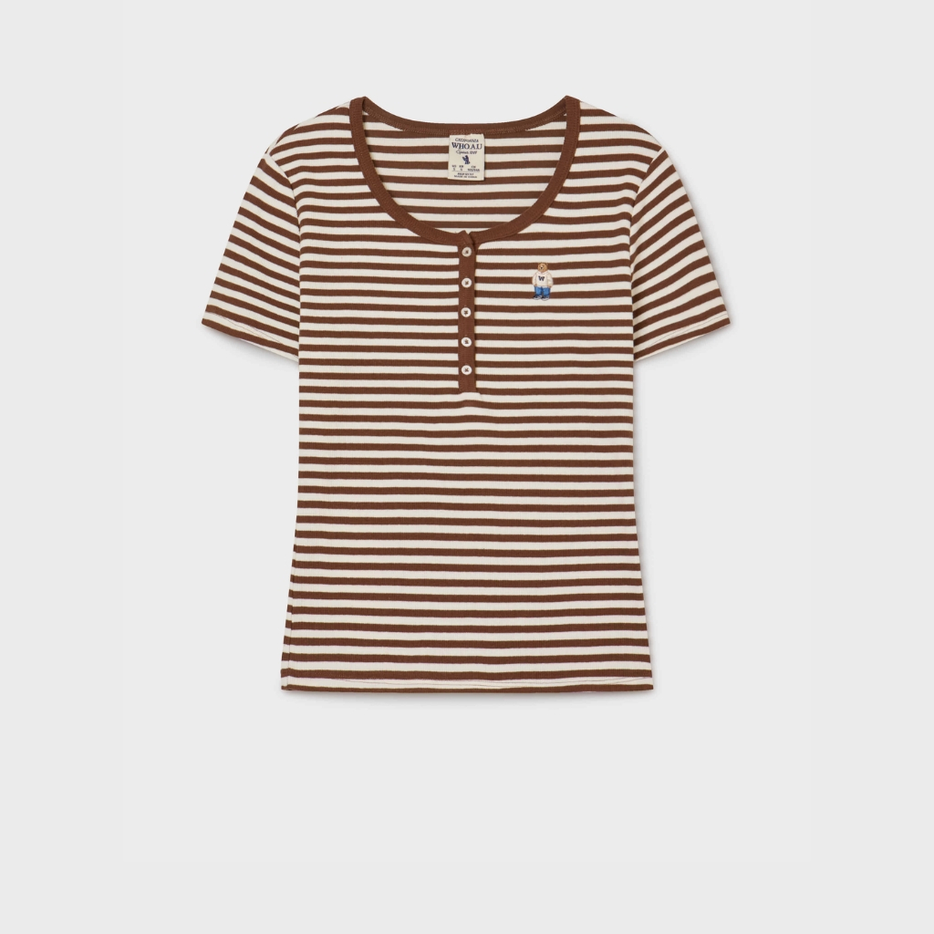 [Hannah x WHO.A.U] Áo Thun WHO.A.U Steve Ribbed Henry Neck T-shirt[B]_WHRAG2452F