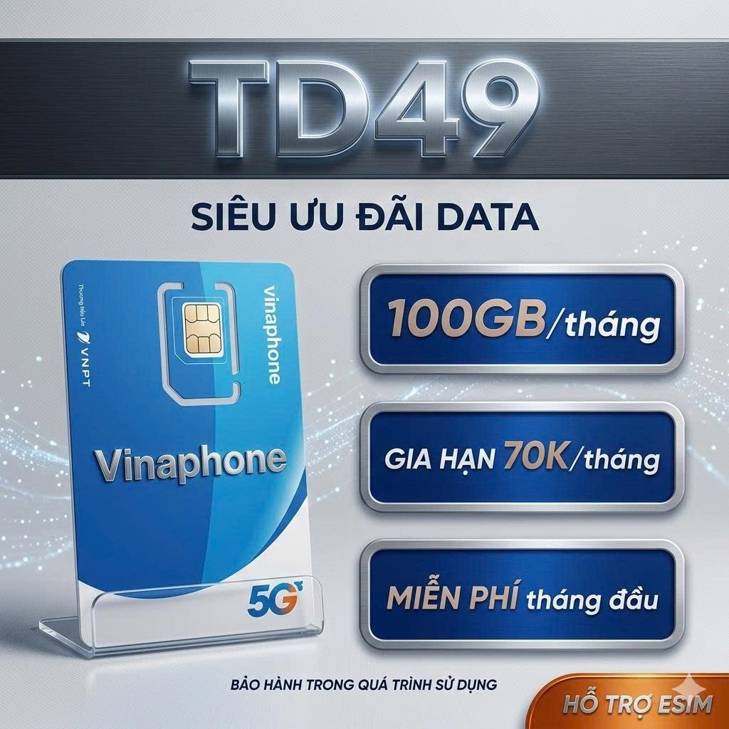Sim 5G vinaphone TD49 dkcc để dùng – 100gb/tháng dùng 12 tháng, nạp tiền nghe gọi. Gia hạn 70k/tháng