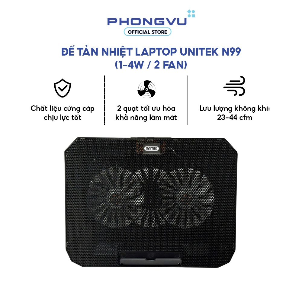 Đế tản nhiệt Laptop UNITEK N99 - 2 Quạt 12cm - Chỉnh 5 mức độ nghiêng - USB 2.0 - Bảo hành 6 tháng