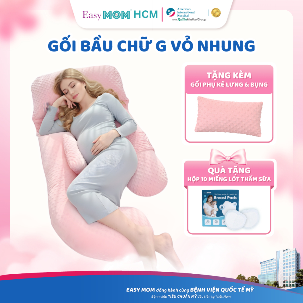 [HCM]Gối chữ G cho bà bầu Easy Mom vỏ nhung mềm mịn có thể tháo rời nâng đỡ lưng bụng gác chân giúp mẹ bầu ngủ ngon
