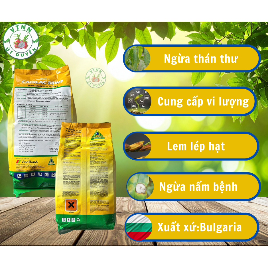 Cadilac 80WP Mancozeb Vàng Vĩnh Thạnh ngừa nấm, thán thư, đốm lá . Gói 1Kg