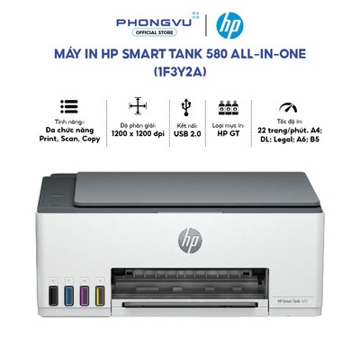 Máy In HP Smart Tank 580 All-in-One (1F3Y2A) – In Màu, Scan, Copy – In Qua WiFi – Hộp Mực Lớn – Bảo Hành 12 Tháng