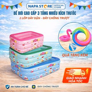 Bể Bơi Vuông 3 Tầng Cao Cấp 2 Lớp Dày Dặn Đáy Chống Trượt Co Giãn Tốt Bền Đẹp Nhiều Màu