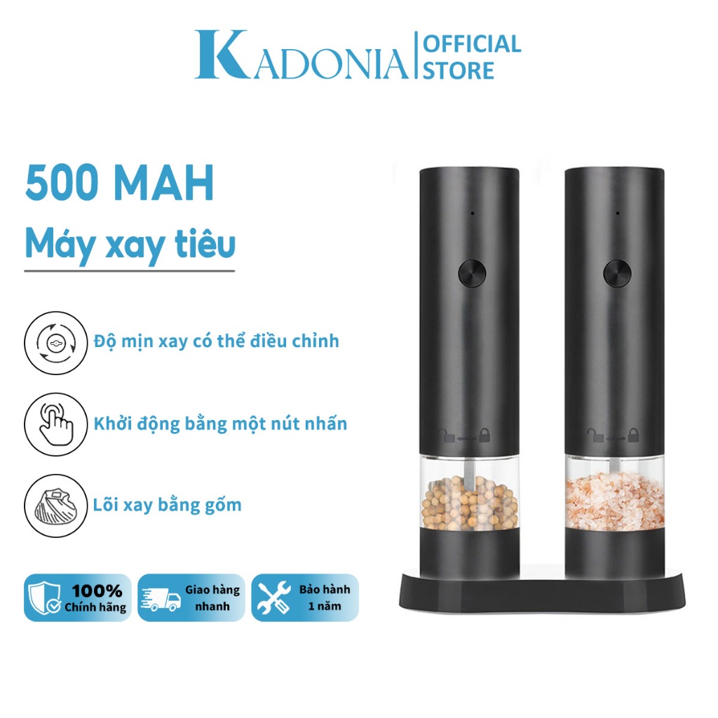 KADONIA Máy Xay Tiêu Muối Tự Động Pepper Grinder - Pin Sạc Điện USB-C Điều Chỉnh Cỡ Xay Lưỡi Gốm