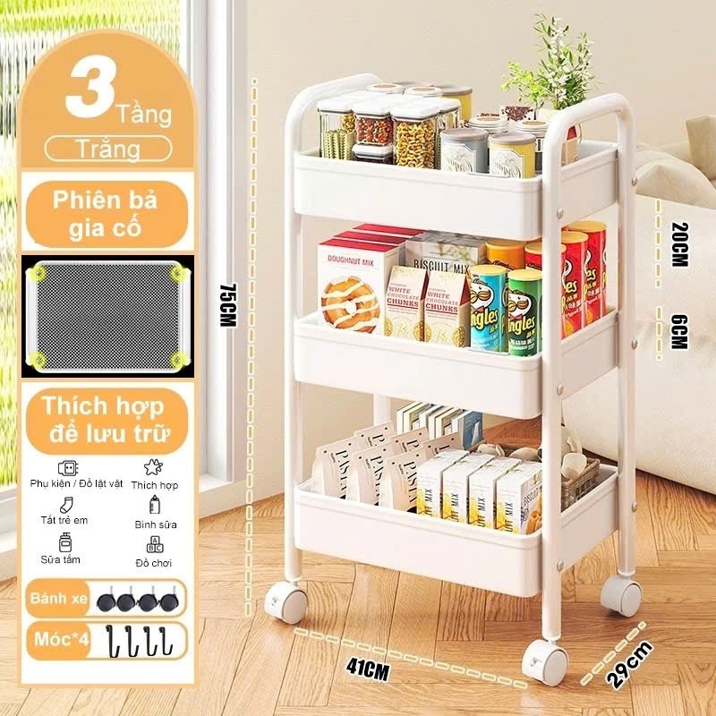 Kệ xe đẩy spa 3 tầng đa năng thép carbon để đồ bỉm sữa, Xe Đẩy Spa lưới thép có bánh xe xe đẩy hàng bánh xoay 360 độ