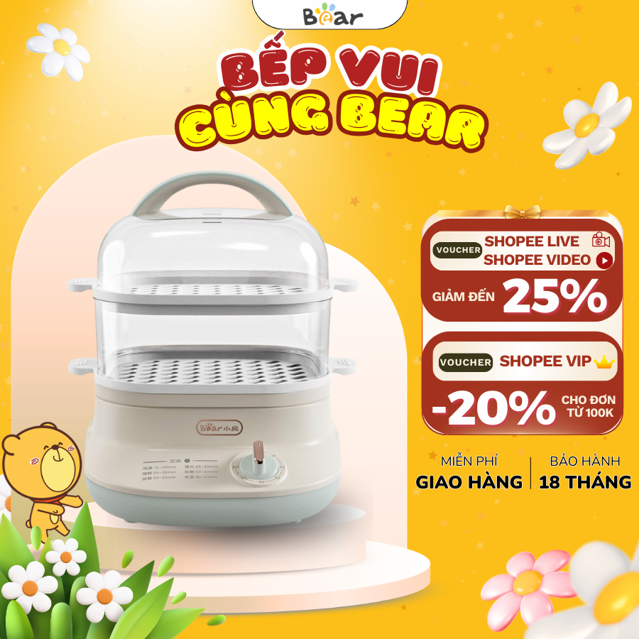 Nồi hấp điện đa năng Bear EFS-4H60V (DZG-C60Q8), 650W, Dung tích 6L, Hẹn giờ, Không mùi, BH 18 Tháng
