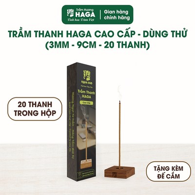 Trầm thanh HAGA - nhang trầm hương không tăm cao cấp, bột trầm nguyên chất, 9cm/ 20 cây, TẶNG KÈM ĐẾ CẮM GỖ