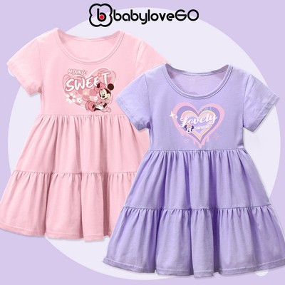 Váy bé gái BabyloveGO, đầm bé gái in hình Mickey Minnie dễ thương chất thun cotton mềm mịn thoáng mát