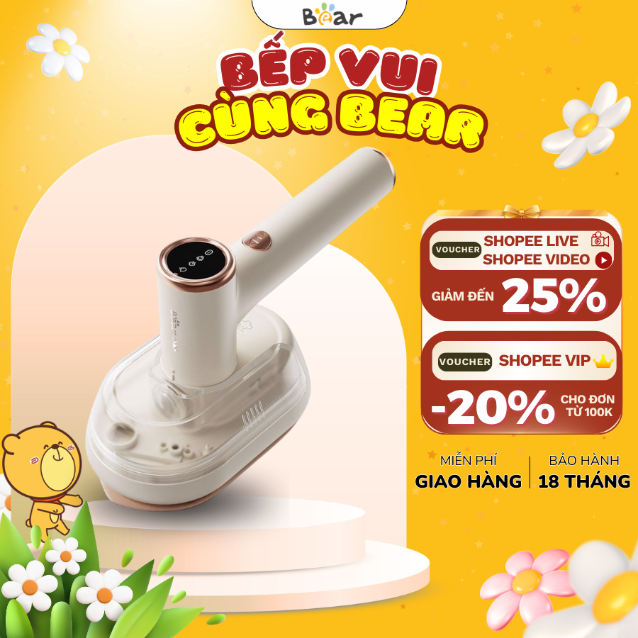 Bàn Ủi Hơi Nước Cầm Tay BEAR GTJ-A12Z2, 1200W, DT 100ml, Ủi Khô/ Hơi Nước, Khử Trùng, BH 18 Tháng