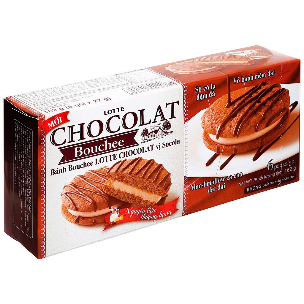 Combo 3 hộp bánh Lotte Chocolat Socola, bánh bouchee Lotte Chocolat 162g ( hộp 6 cái )