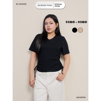 Áo thun cổ V rút dây eo BIGSIZE (55kg đến 95kg) – 26HAP004 - [BU Bigsize Young]