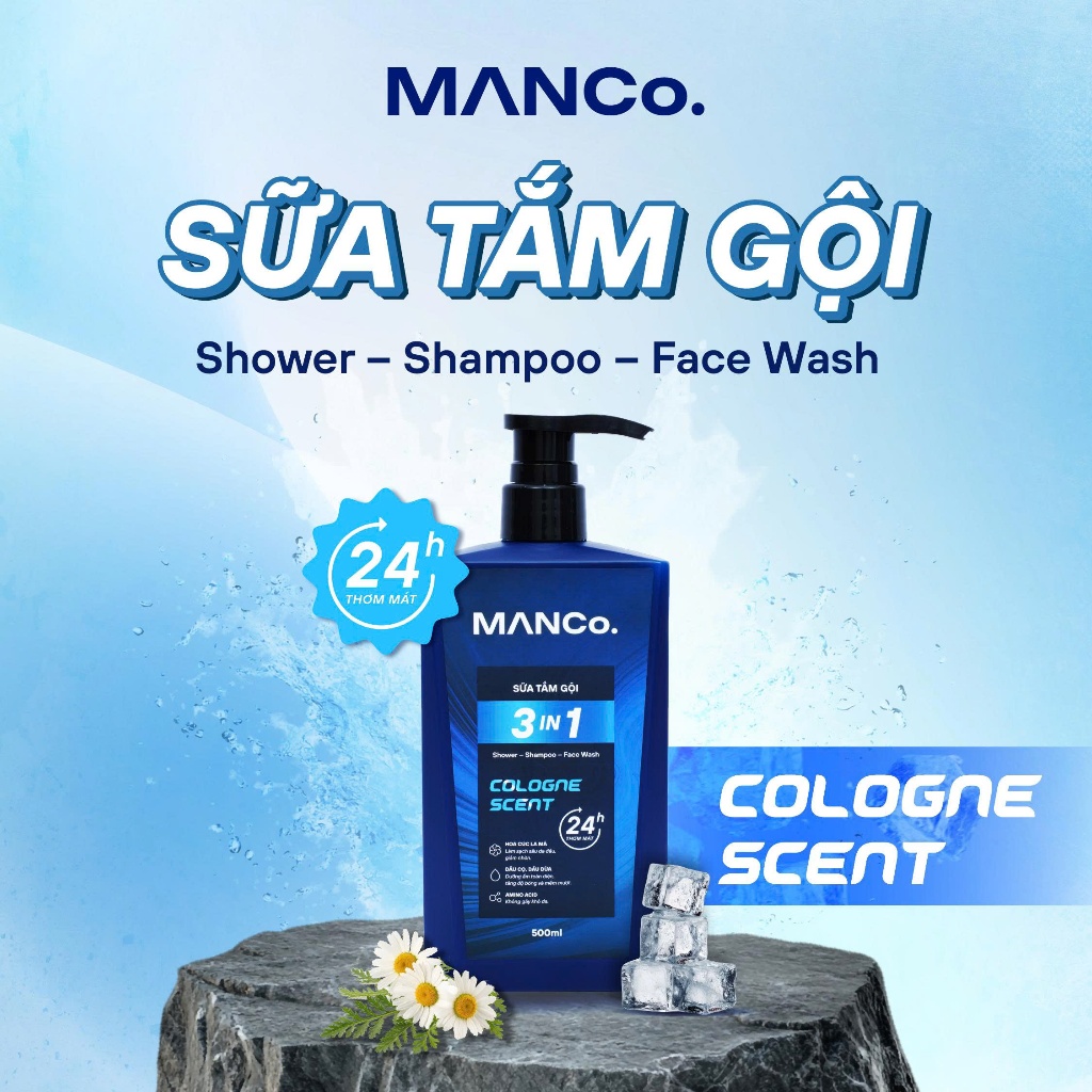 Dầu Gội Sữa Tắm Nam MANCO 3in1 500ml – Tắm, Gội, Rửa Mặt Tiện Lợi Hương Nước Hoa Nam