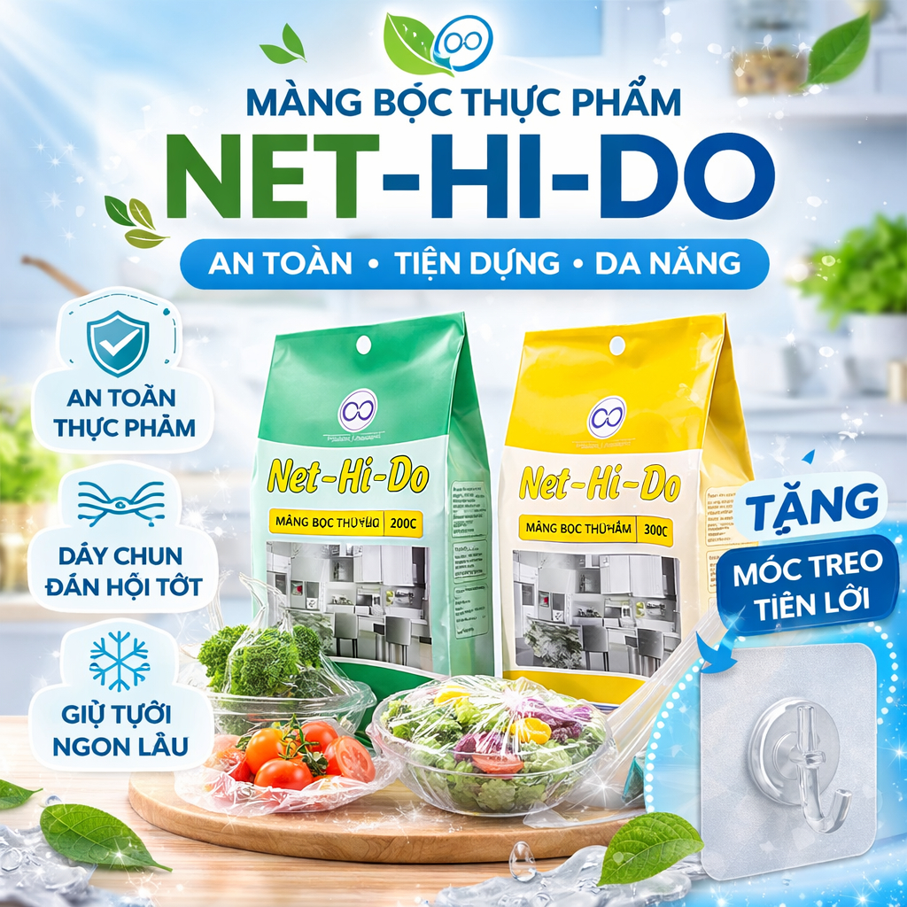 Màng Bọc Thực Phẩm NET - HI- DO Dạng Rút Tiện Lợi, An Toàn PE, Có Chun Co Dãn, Dùng Được Trong Lò Vi Sóng