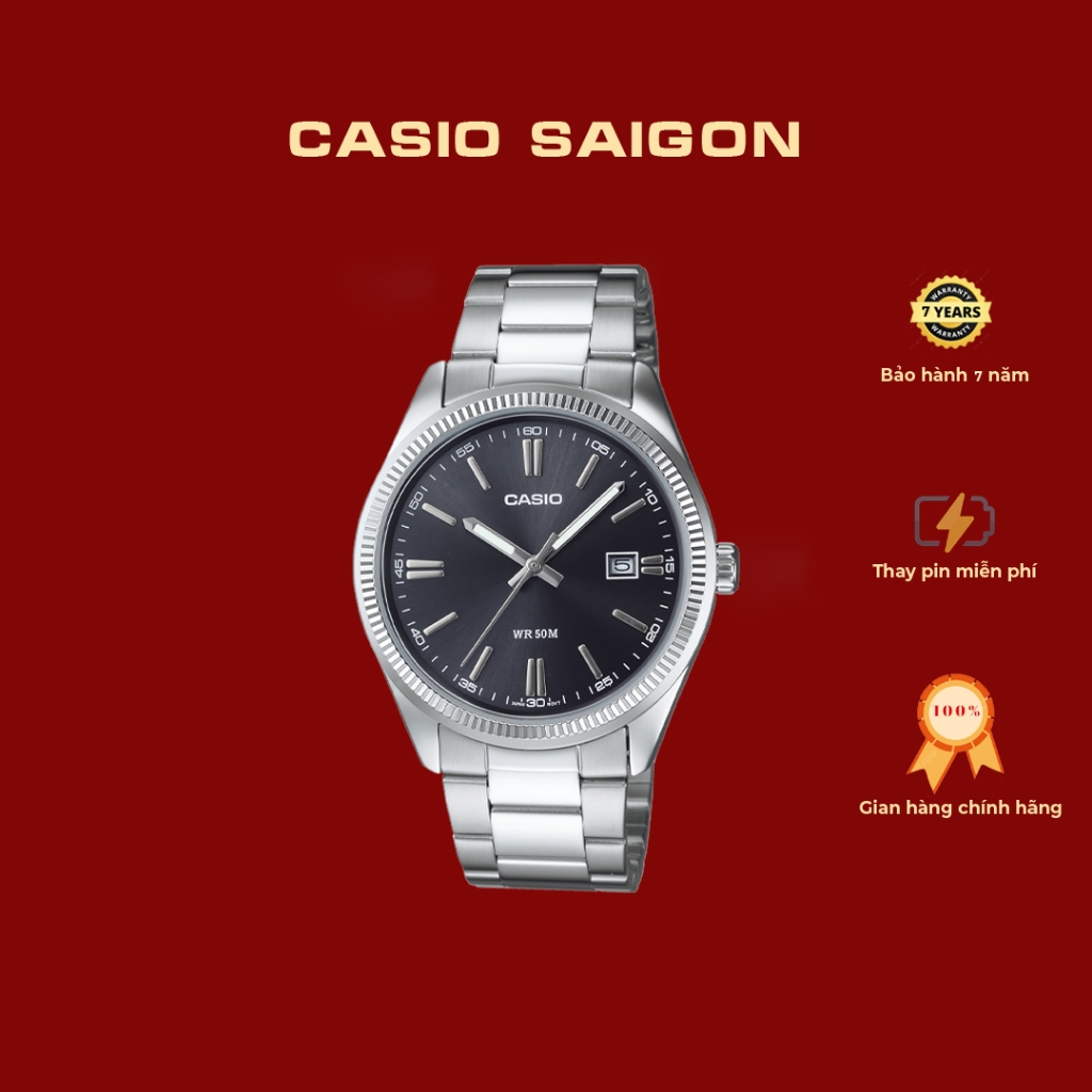 (Chính Hãng) Casio Nam MTP-1302D-1A1 Mặt Đen Size 38.5mm - Bảo Hành 7 Năm