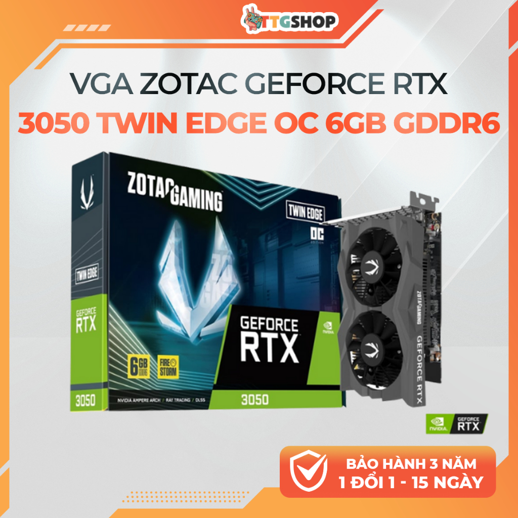 VGA ZOTAC GeForce RTX 3050 Twin Edge OC 6GB GDDR6 - Card Màn Hình Gaming Dual Fan