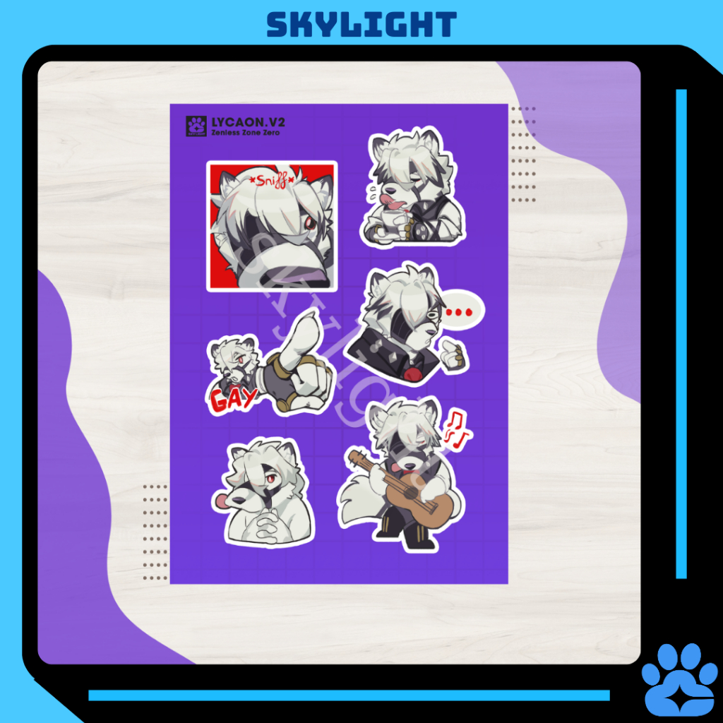 NO.24 VON LYCAON 2 - ZZZ Zenless Zone Zero - Sticker Furry Sheet A6 Decal chống nước