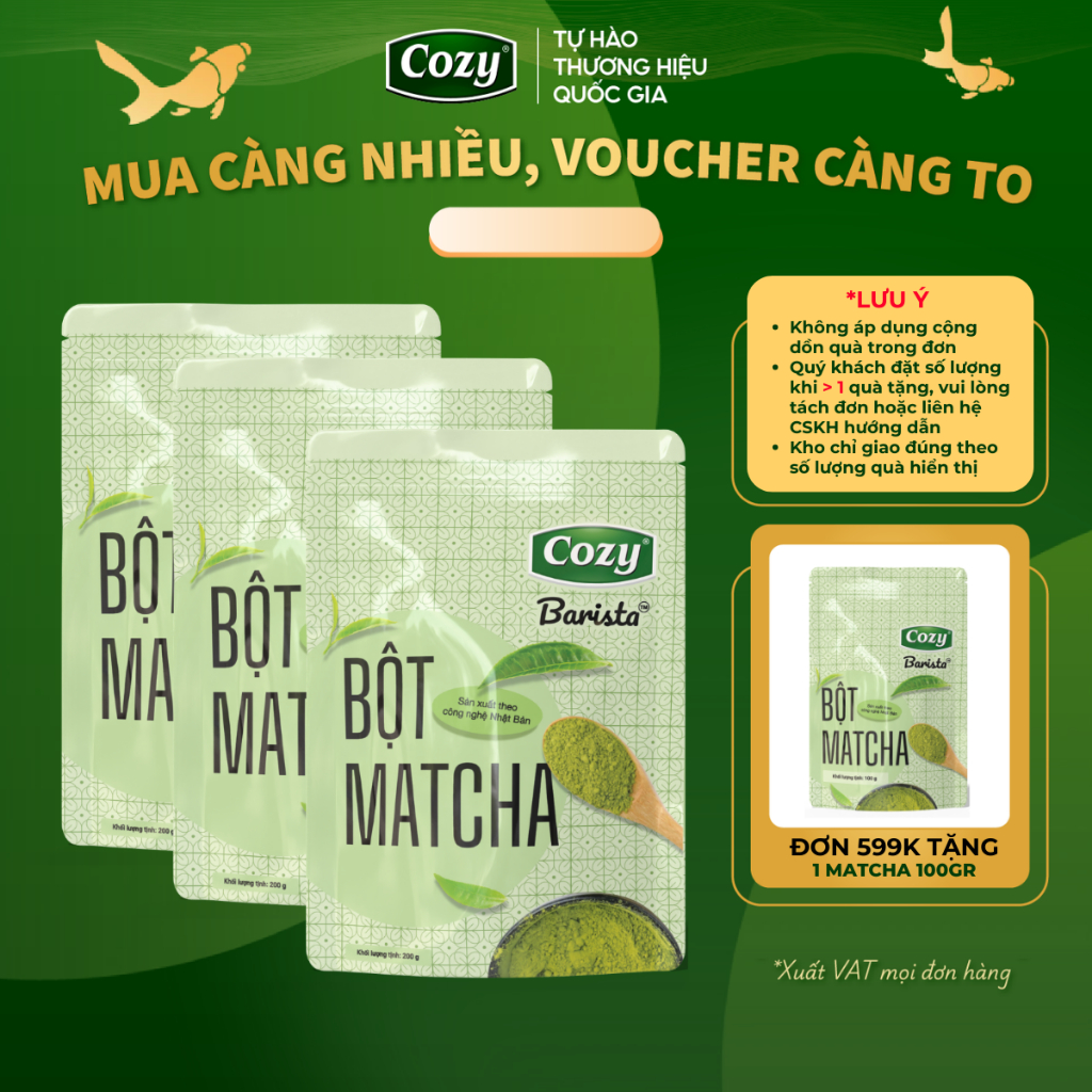 Combo Bột Matcha Cozy Barista, Bột Trà Xanh Cozy, Bột Matcha Pha Latte, Coldwisk