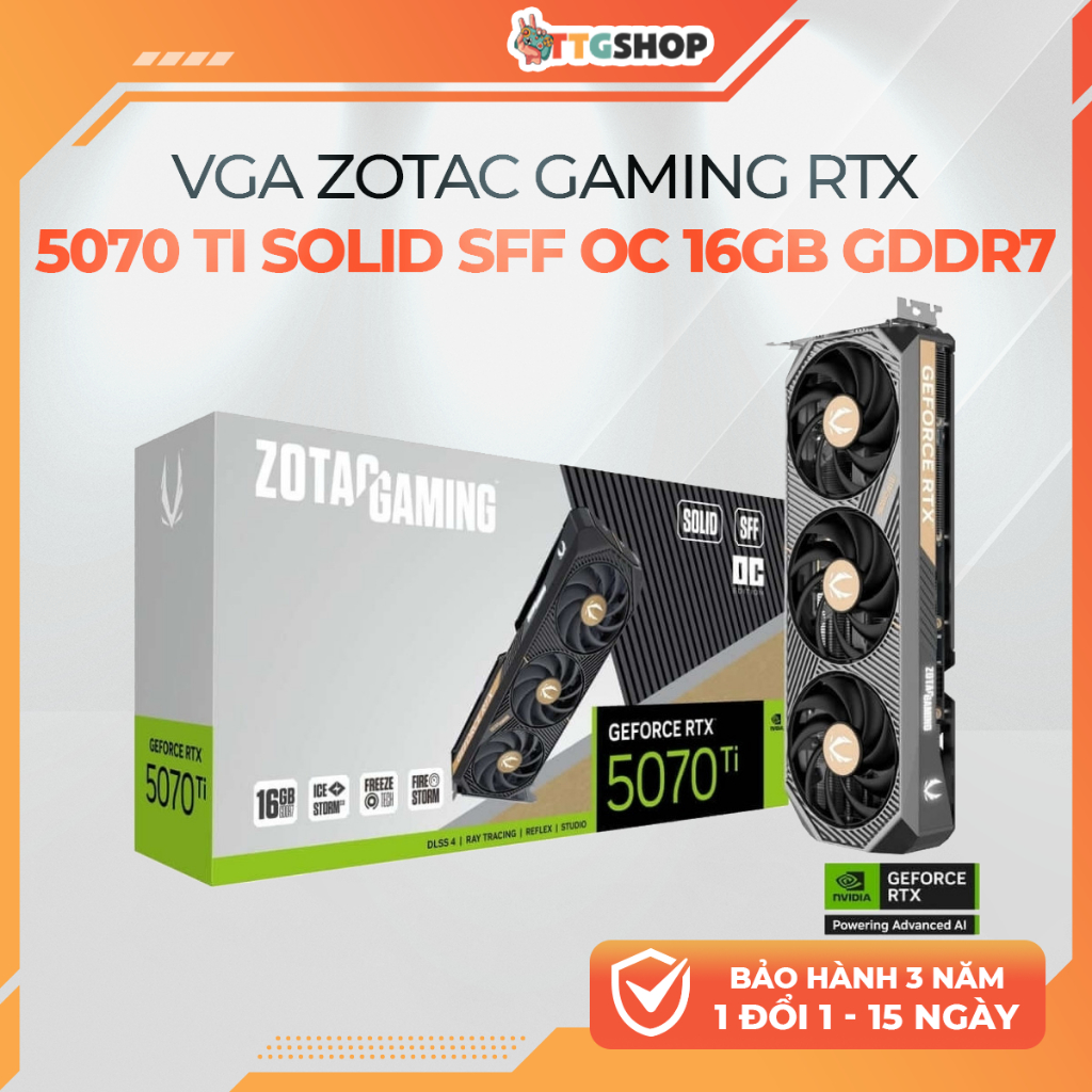 VGA ZOTAC GAMING RTX 5070 Ti SOLID SFF OC 16GB GDDR7 - Card Màn Hình Gaming BH 36T