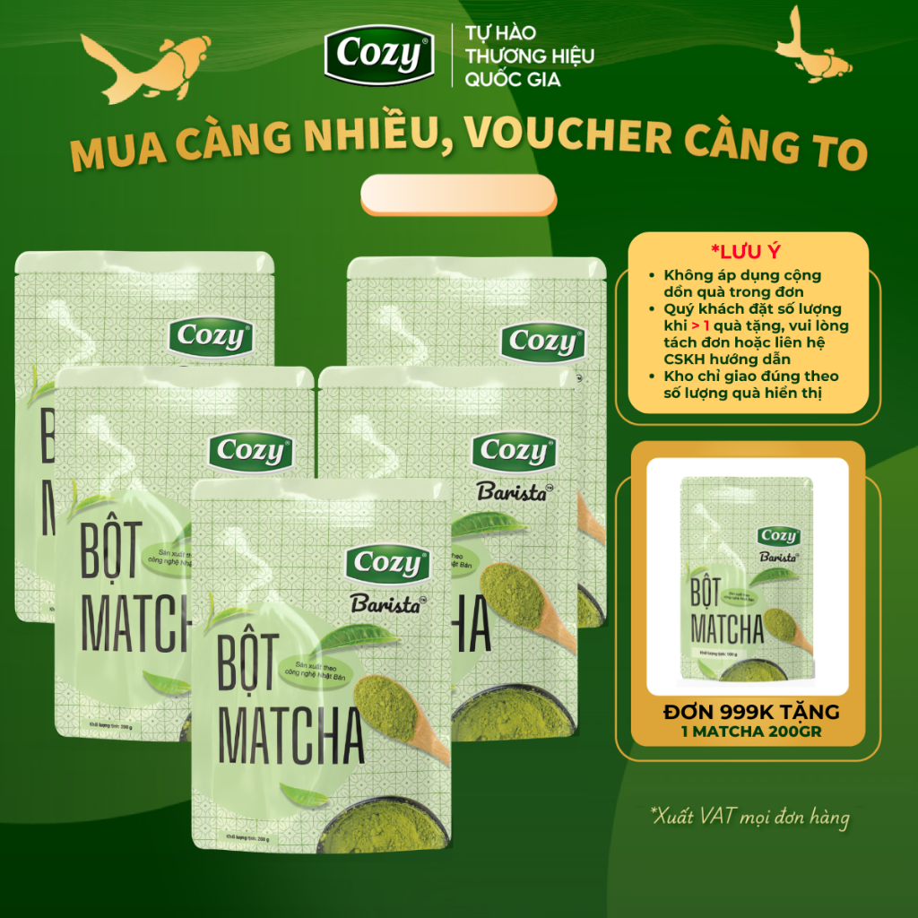 Combo 10 Bột Matcha Cozy Barista 200gr, Bột Trà Xanh Pha Matcha Latte, Matcha Làm Mứt Bánh Kẹo