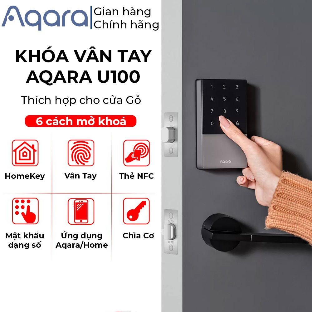 Khóa cửa vân tay Aqara U100 Kit - Tặng kèm Hub E1, Hỗ trợ HomeKey, Vân tay siêu nhạy, Lưu trữ 50 Use