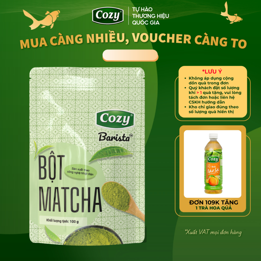 Bột Matcha Cozy, Bột Trà Xanh 100gr Pha Latte, Trà Sữa, Matcha Làm Bánh Kẹo Nougat