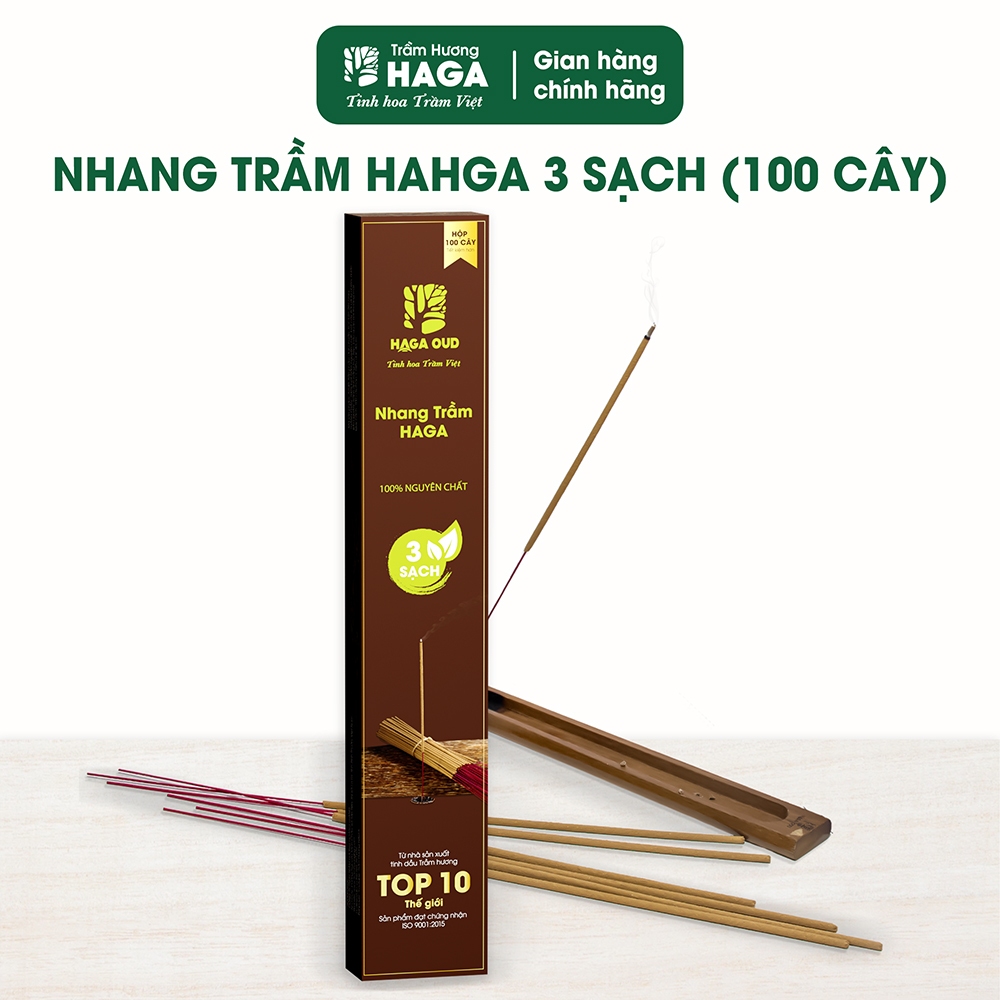 Nhang trầm hương HAGA 3 Sạch, 100 cây tiết kiệm, thơm trầm,ít khói, an toàn sức khỏe, ngọt ấm, không cay mắt - 30cm/40cm