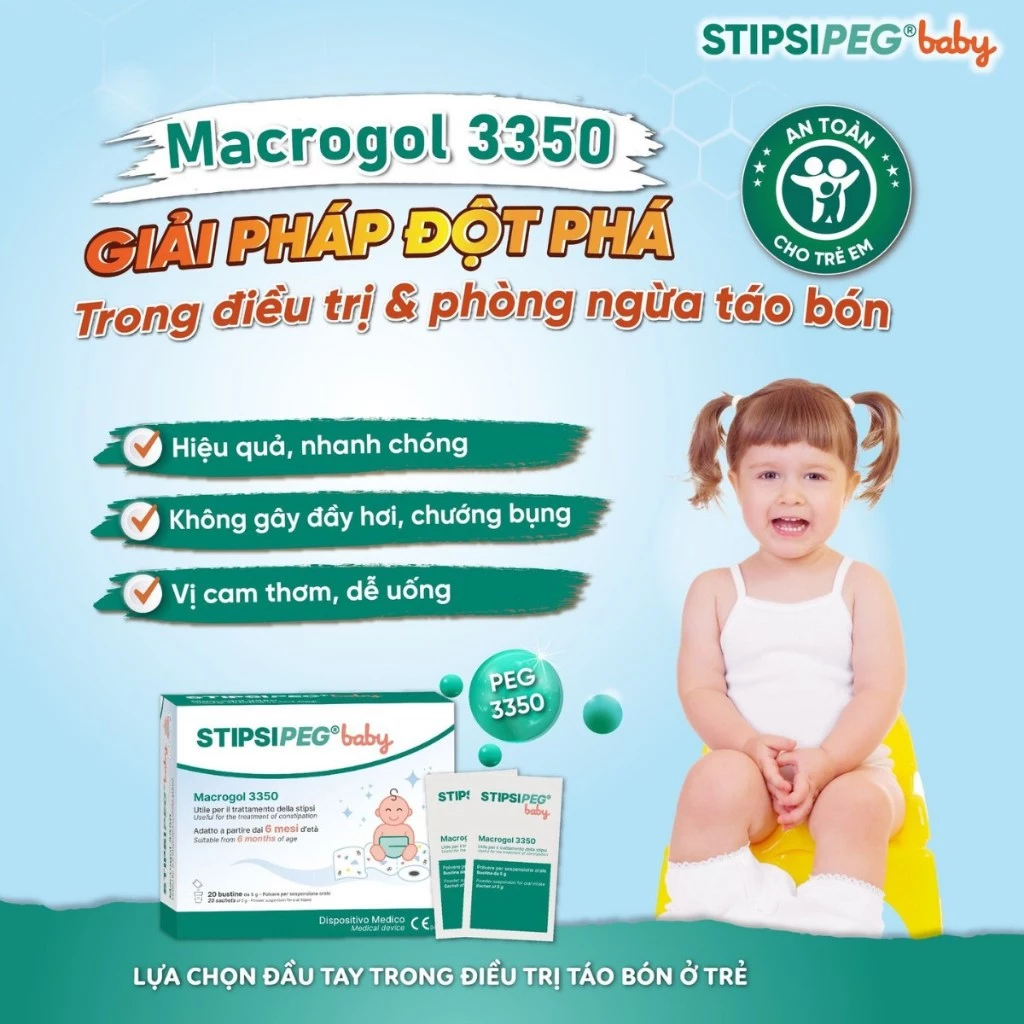 Mua [Chính Hãng] STIPSIPEG BABY Macrogol 3350, Hộp 20 Gói, Bột Nhuận Tràng Giảm Táo Bón Cho Bé Từ 6 