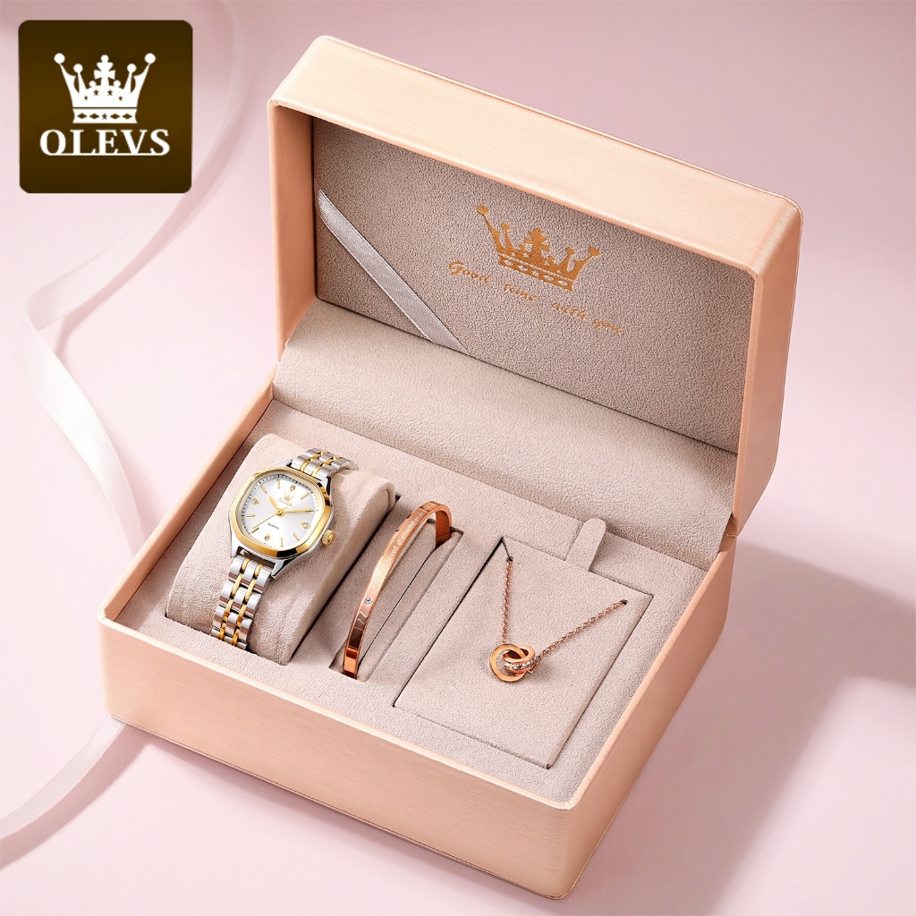 OLEVS Bộ Đồng Hồ nữ Tuyệt vời Chính hãng dây đeo bằng thép không chống thấm Mặt đồng hồ vuông 5888